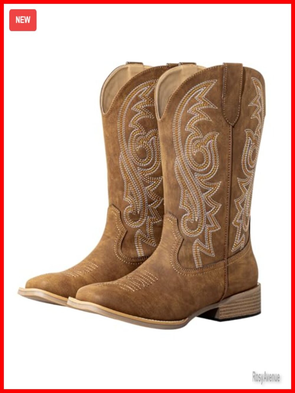 Extra Wide Calf Cowboy Boots Square Toe Faux Leather Women's